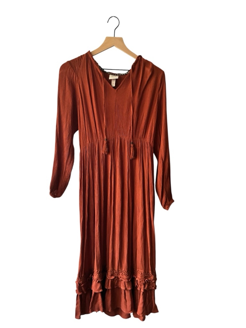 Knox Rose Rust Long-Sleeve Boho Maxi Dress